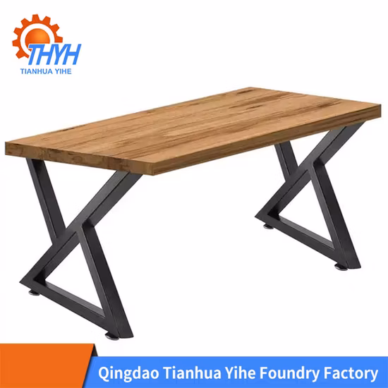Black Wrought Industrial Heavy Duty Frame Powder Coating X Shaped Side Cast Iron Bench Coffee Table Furniture Legs Metal